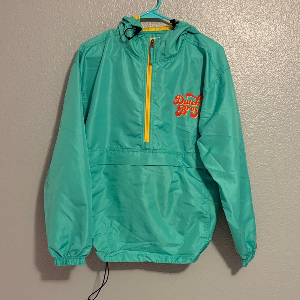 Dutch Bros Light Green Windbreaker Jacket with Red Dutch Logo